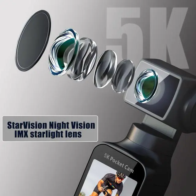 Alt view image 3 of 6 - Body Camera 5K with External Microphone, Video & Audio Mini Vlog Camera with 270° Rotated Lens, Pocket Cam for Sport, Outdoor, Riding, Travel, 64GB Included