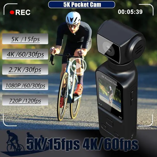 Alt view image 6 of 6 - Body Camera 5K with External Microphone, Video & Audio Mini Vlog Camera with 270° Rotated Lens, Pocket Cam for Sport, Outdoor, Riding, Travel, 64GB Included
