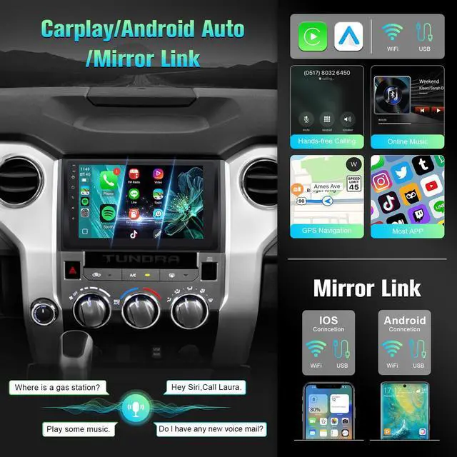 Alt view image 3 of 6 - Car Radio Stereo for Toyota Tundra 2020 2021 with Wireless Carplay Android Auto, 2+32GB 9" IPS Touch Screen for Tundra with in-Dash Bluetooth WiFi GPS SWC FM + CANBUS + Camera - Fit JBL
