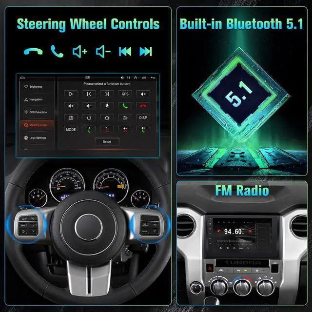 Alt view image 6 of 6 - Car Radio Stereo for Toyota Tundra 2020 2021 with Wireless Carplay Android Auto, 2+32GB 9" IPS Touch Screen for Tundra with in-Dash Bluetooth WiFi GPS SWC FM + CANBUS + Camera - Fit JBL