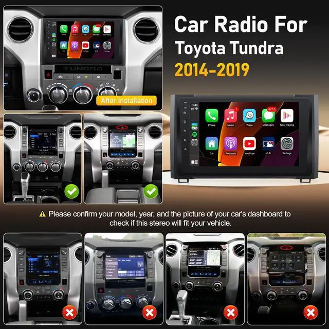 Alt view image 2 of 6 - Android 12 Car Radio for Toyota Tundra 2014-2019 Touch Screen, 9Inch Car Stereo for Tundra Head Unit with Carplay, Android Auto, Navi GPS, Bluetooth, WiFi, FM, SWC + Backup Camera - 2+32G