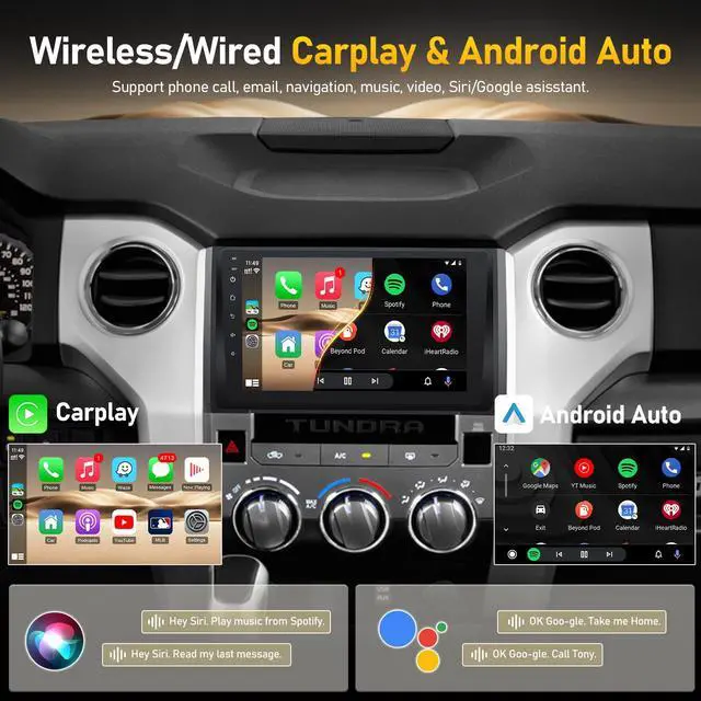 Alt view image 3 of 6 - Android 12 Car Radio for Toyota Tundra 2014-2019 Touch Screen, 9Inch Car Stereo for Tundra Head Unit with Carplay, Android Auto, Navi GPS, Bluetooth, WiFi, FM, SWC + Backup Camera - 2+32G