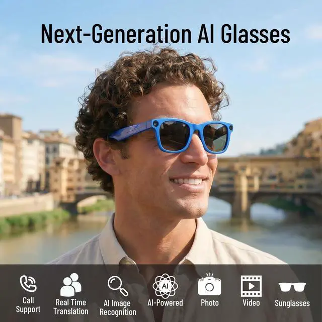 Alt view image 2 of 6 - 2026 AI Smart Glasses with Camera, 8MP HD Lens 1080P Video Recording Glasses, ChatGPT AI Assistant Real-Time Translation Open-Ear Audio Camera Glasses for Men Women Vlog Travel Work Meetings