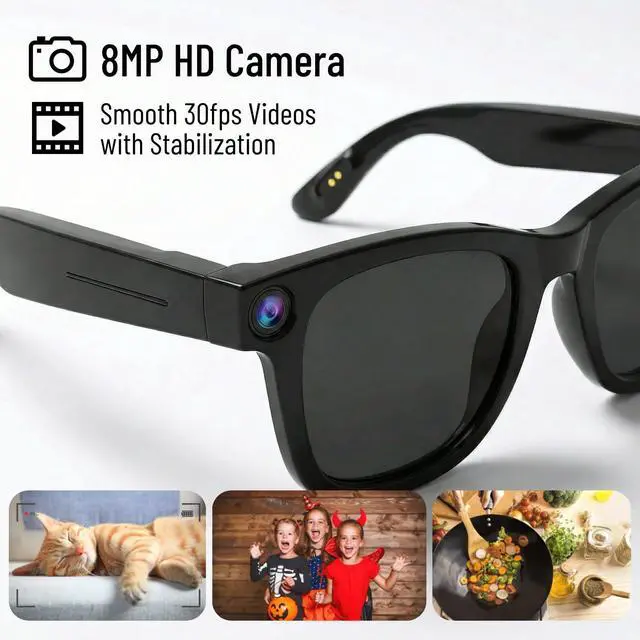 Alt view image 3 of 6 - 2026 AI Smart Glasses with Camera, 8MP HD Lens 1080P Video Recording Glasses, ChatGPT AI Assistant Real-Time Translation Open-Ear Audio Camera Glasses for Men Women Vlog Travel Work Meetings