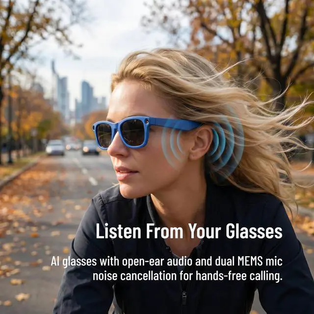 Alt view image 5 of 6 - 2026 AI Smart Glasses with Camera, 8MP HD Lens 1080P Video Recording Glasses, ChatGPT AI Assistant Real-Time Translation Open-Ear Audio Camera Glasses for Men Women Vlog Travel Work Meetings