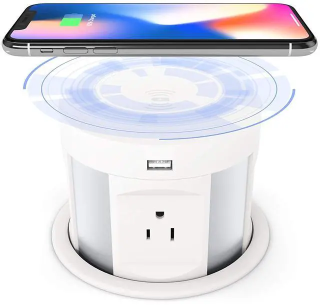 Main image of Pop Up Outlet for Countertop, Hidden Recessed Outlet, Power Strip Power Socket with Wireless Charger USB Charging Station, 4 US Plug+2 USB+1 RJ45 Port+1 HDMI Port for Office Conference Kitchen