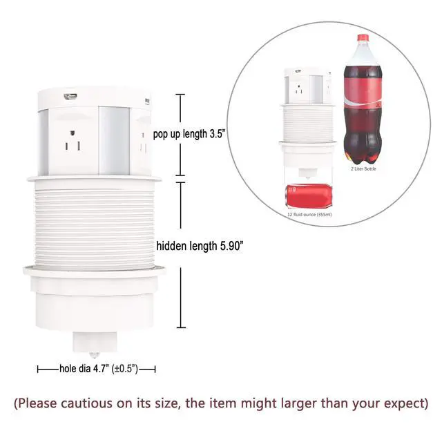 Alt view image 6 of 6 - Pop Up Outlet for Countertop, Hidden Recessed Outlet, Power Strip Power Socket with Wireless Charger USB Charging Station, 4 US Plug+2 USB+1 RJ45 Port+1 HDMI Port for Office Conference Kitchen