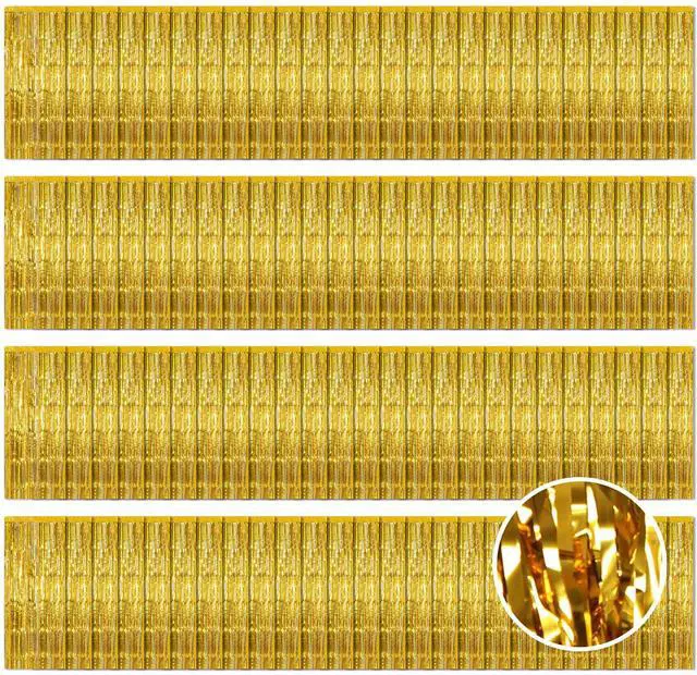 Main image of 100 Pack Gold Foil Fringe Backdrop Curtains 3.2ft x 8.2ft Gold Tinsel Foil Fringe Curtains for Birthday Party Decorations Photo Booth Backdrop for Halloween Christmas New Year Holiday Decorations