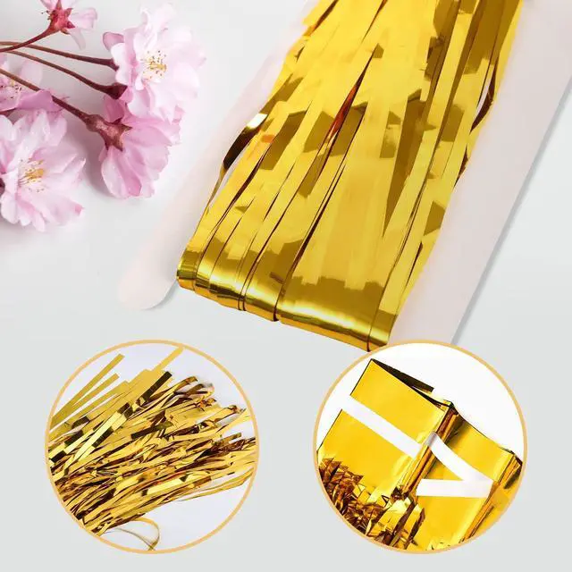 Alt view image 4 of 6 - 100 Pack Gold Foil Fringe Backdrop Curtains 3.2ft x 8.2ft Gold Tinsel Foil Fringe Curtains for Birthday Party Decorations Photo Booth Backdrop for Halloween Christmas New Year Holiday Decorations