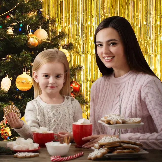 Alt view image 6 of 6 - 100 Pack Gold Foil Fringe Backdrop Curtains 3.2ft x 8.2ft Gold Tinsel Foil Fringe Curtains for Birthday Party Decorations Photo Booth Backdrop for Halloween Christmas New Year Holiday Decorations