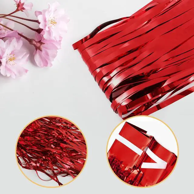 Alt view image 4 of 6 - 100 Pack Red Foil Fringe Backdrop Curtains 3.2ft x 8.2ft Tinsel Foil Fringe Curtains for Birthday Party Decorations Photo Booth Backdrop for Halloween Christmas New Year Holiday Decorations