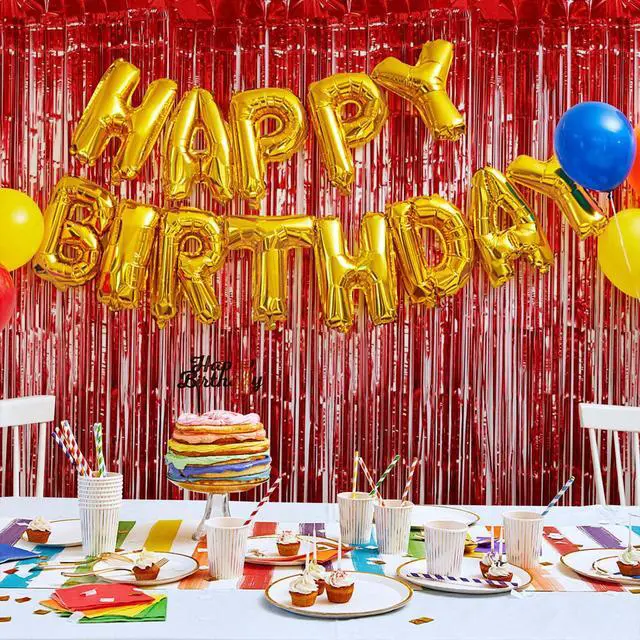 Alt view image 6 of 6 - 100 Pack Red Foil Fringe Backdrop Curtains 3.2ft x 8.2ft Tinsel Foil Fringe Curtains for Birthday Party Decorations Photo Booth Backdrop for Halloween Christmas New Year Holiday Decorations