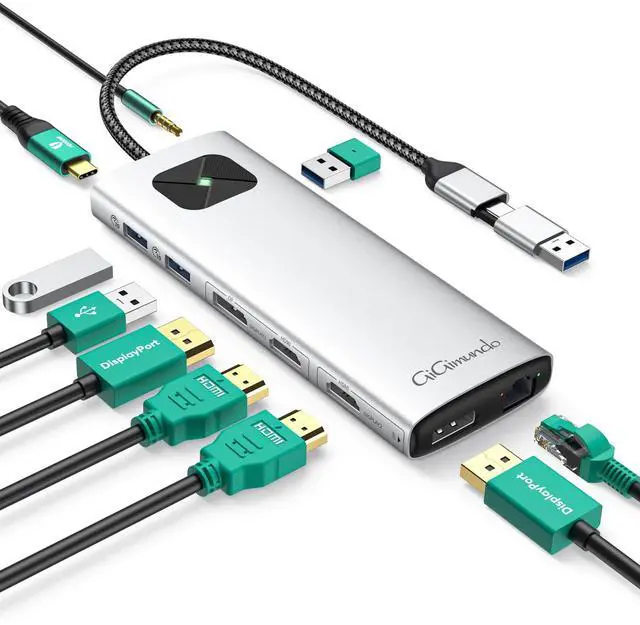 Main image of LK10 10 in 1 Laptop Docking Station Dual Monitor, USB C Hub Dual 4K@60Hz HDMI, 2 DP, 3 USB A, 100W PD, 1000Mbps Ethernet, 3.5MM Audio, USB Multiport C Adapter for MacBook/DELL/HP/Lenovo