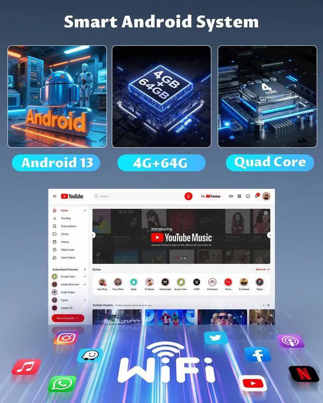 Alt view image 4 of 6 - 4+64G Android 15 Car Radio for Hyundai Accent 2012 2013 2014 2015 2016 2017 Wireless CarPlay Android Auto 9 inch IPS Touch Screen Stereo DSP Bluetooth GPS WiFi Backup Camera Mic