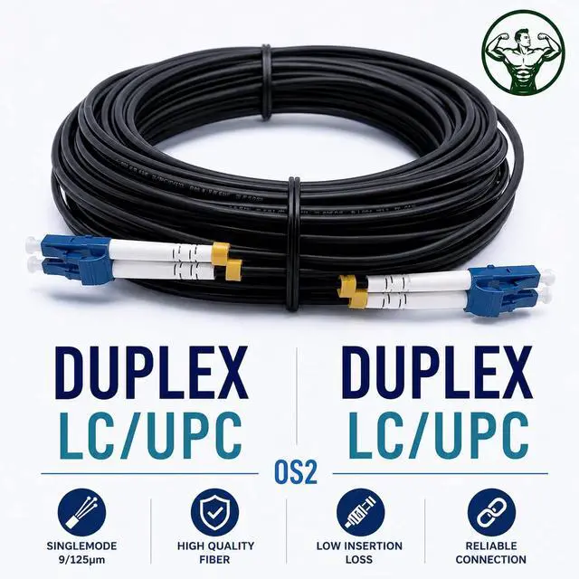 Alt view image 3 of 6 - ® - 50m/164ft Outdoor and Indoor Shielded Armored Fiber Optic Cable LC/UPC to LC/UPC OS2 Singlemode Duplex 9/125m LSZH, Black 50 Meters