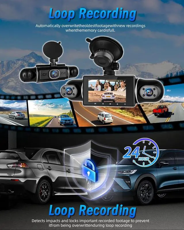 Alt view image 6 of 6 - 5 Channel Dash Cam 360°View with WiFi & APP Control, 5x1080P Front and Rear Inside Left Right, Five Cameras with 64GB Card, G-Sensor, 24 Hours Parking Mode, Loop Recording, Night Vision