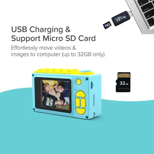 Alt view image 6 of 6 - myFirst Camera 2 - Kids Action and Underwater Camera, 8MP 1080P HD Video, Webcam, for Toddler, Tripod Mount, MicroSD Card, Neck Lanyard, Christmas or Birthday Gift for Kids 3-12 (Blue)