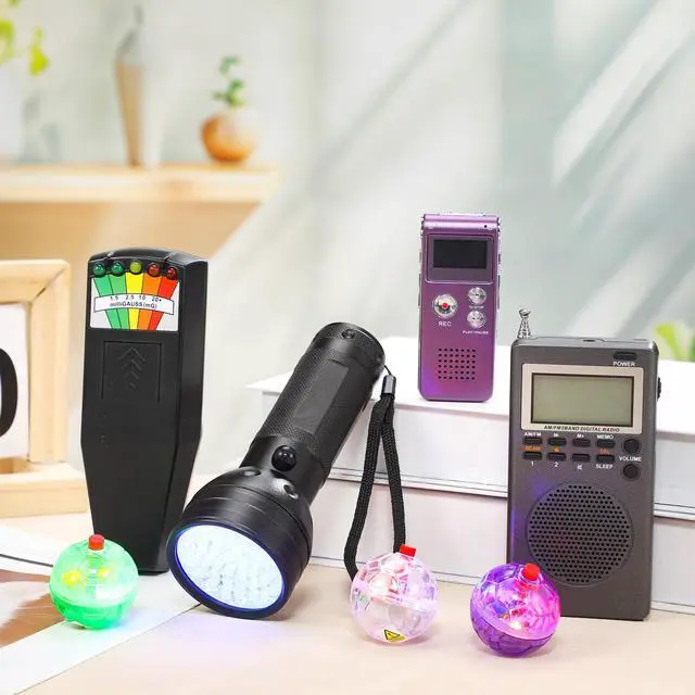 Alt view image 4 of 6 - 7 Pcs Ghost Hunting Equipment Kit 1 Electromagnetic Paranormal Radiation Detector 1 Digital EVP Voice Recorder 1 Hand Held Radio 1 UV Flashlight 3 LED Light up Cat Balls, 8gb(Multicolor)