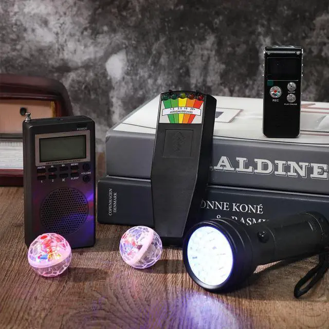 Alt view image 5 of 6 - 7 Pcs Ghost Hunting Equipment Kit 1 Electromagnetic Paranormal Radiation Detector 1 Digital EVP Voice Recorder 1 Hand Held Radio 1 UV Flashlight 3 LED Light up Cat Balls, 8gb(Clear)