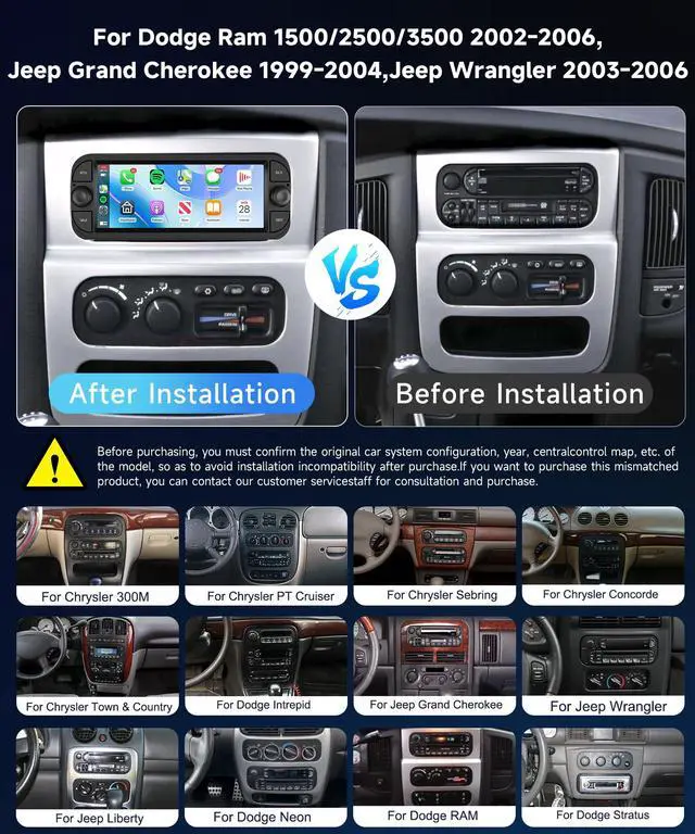 Alt view image 3 of 6 - 4+64G Radio for Dodge Ram 1500/2500/3500 2002-2006,for Jeep Grand Cherokee 1999-2004,for Jeep Wrangler 2003-2006-Android Wireless CarPlay Android Auto 6.86 IPS Touch Screen Car Radio for Dodge Ram
