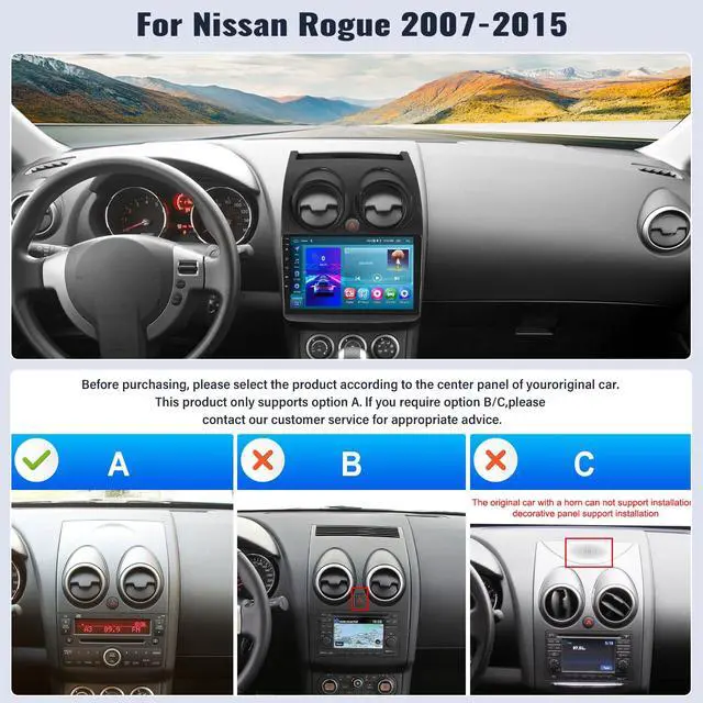 Alt view image 2 of 6 - Android Car Stereo for Nissan Rogue 2007-2015 with Wireless CarPlay Android Auto Mirror Link 2G+64G 9 Inch Touchscreen Bluetooth GPS Navigation WiFi FM Backup Camera MIC