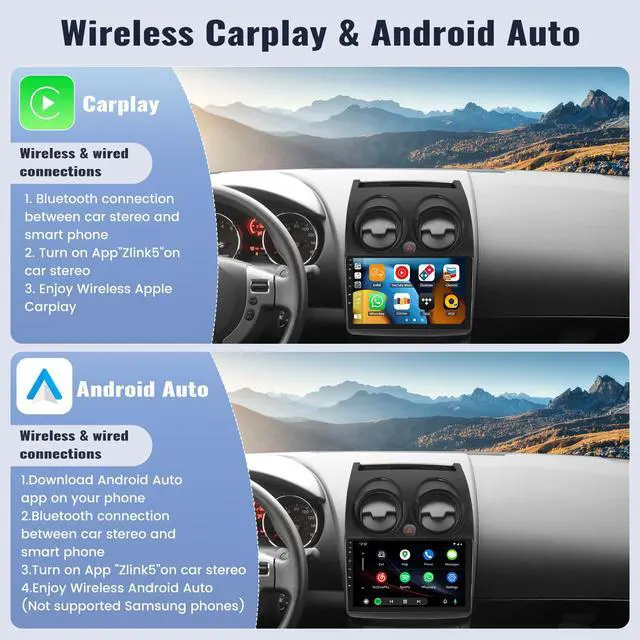 Alt view image 3 of 6 - Android Car Stereo for Nissan Rogue 2007-2015 with Wireless CarPlay Android Auto Mirror Link 2G+64G 9 Inch Touchscreen Bluetooth GPS Navigation WiFi FM Backup Camera MIC