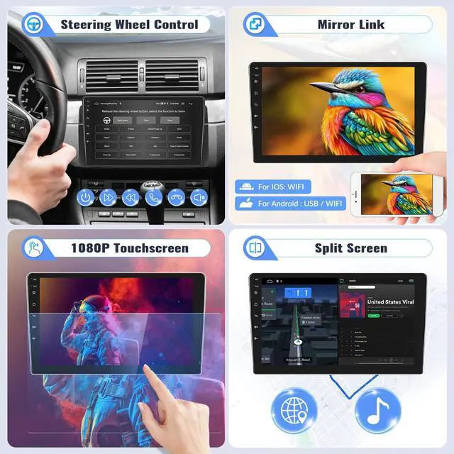 Alt view image 4 of 6 - Android Car Stereo for Nissan Rogue 2007-2015 with Wireless CarPlay Android Auto Mirror Link 2G+64G 9 Inch Touchscreen Bluetooth GPS Navigation WiFi FM Backup Camera MIC
