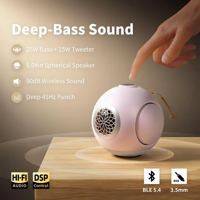 Alt view image 3 of 6 - dBMiNi Waterproof Portable Bluetooth Speaker, 40W Peak Dual Subwoofers Deep Bass Wireless Speaker for Outdoor/Garage/Home/Office, IPX5 Rugged Travel Speaker (Petal Pink)