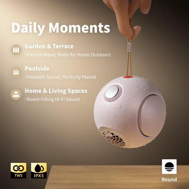Alt view image 5 of 6 - dBMiNi Waterproof Portable Bluetooth Speaker, 40W Peak Dual Subwoofers Deep Bass Wireless Speaker for Outdoor/Garage/Home/Office, IPX5 Rugged Travel Speaker (Petal Pink)