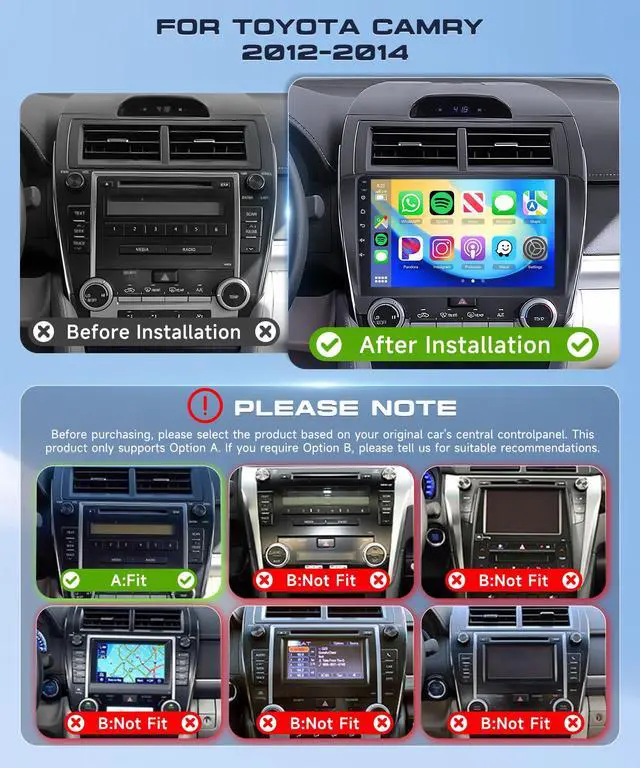 Alt view image 2 of 6 - Android 15 Car Stereo for Toyota Camry 2012-2014 Radio Wireless Carplay Android Auto 10.1 inch 1080P HD IPS Touch Screen DSP EQ Built-in GPS MirrorLink WiFi Bluetooth FM/RDS AHD Backup Camera Mic