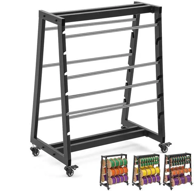 Main image of Heavy Duty 8 Rod Wire Spool Rack with Locking Wheels 400 lb Capacity Cable Dispenser for Electrical, Industrial and Retail Use, Adjustable Stainless Steel Rods, Mobile Wire Holder Organizer