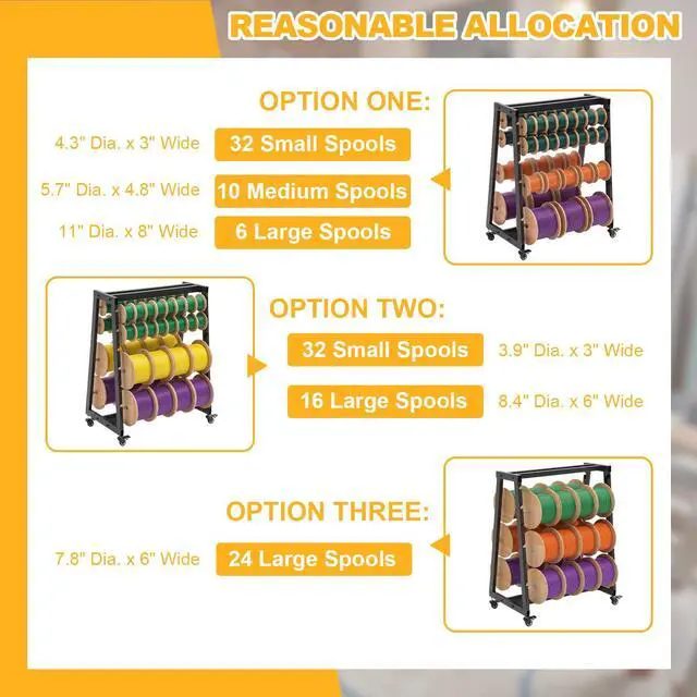 Alt view image 3 of 6 - Heavy Duty 8 Rod Wire Spool Rack with Locking Wheels 400 lb Capacity Cable Dispenser for Electrical, Industrial and Retail Use, Adjustable Stainless Steel Rods, Mobile Wire Holder Organizer