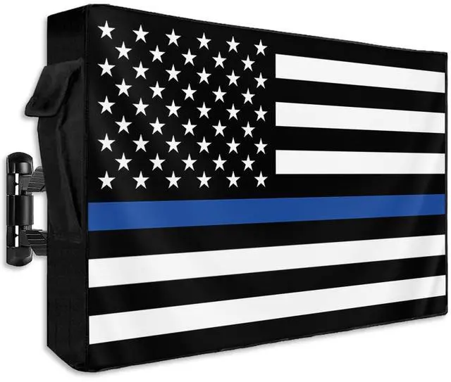 Main image of American Flag Outdoor TV Cover 70 to 75 Inch Weatherproof, US Flag 600D Oxford TV Covers with Waterproof Zipper, Blue Black Stripes Outside Flat TV Screen Protector Size 68" W x 42" H x 4.5" D