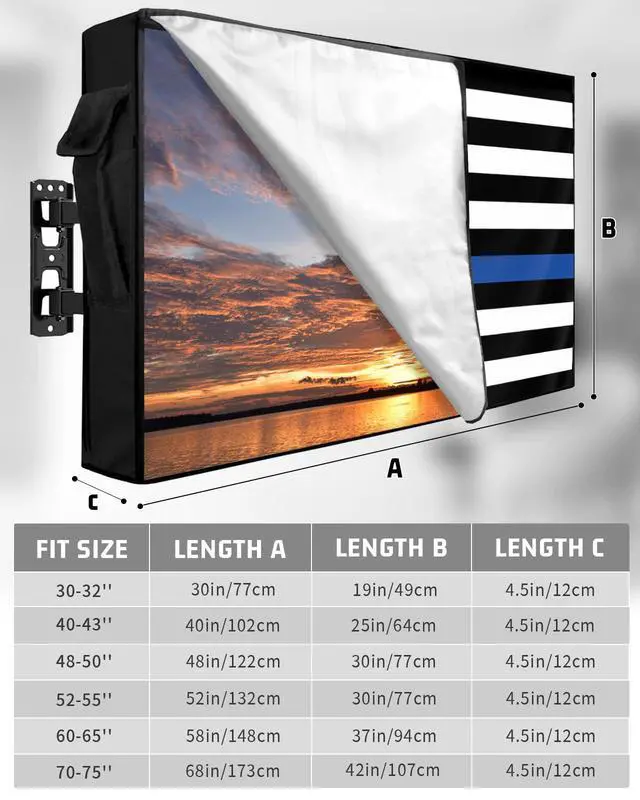 Alt view image 2 of 6 - American Flag Outdoor TV Cover 70 to 75 Inch Weatherproof, US Flag 600D Oxford TV Covers with Waterproof Zipper, Blue Black Stripes Outside Flat TV Screen Protector Size 68" W x 42" H x 4.5" D