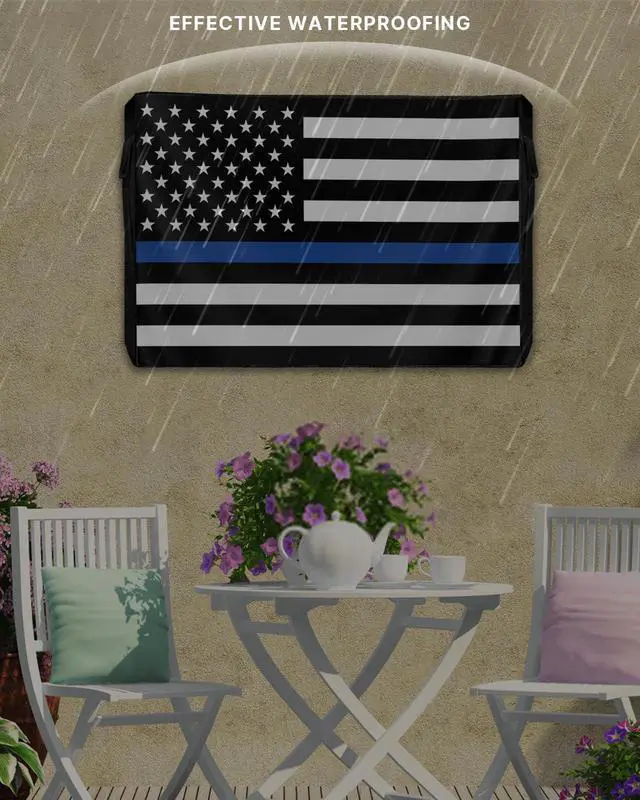 Alt view image 3 of 6 - American Flag Outdoor TV Cover 70 to 75 Inch Weatherproof, US Flag 600D Oxford TV Covers with Waterproof Zipper, Blue Black Stripes Outside Flat TV Screen Protector Size 68" W x 42" H x 4.5" D