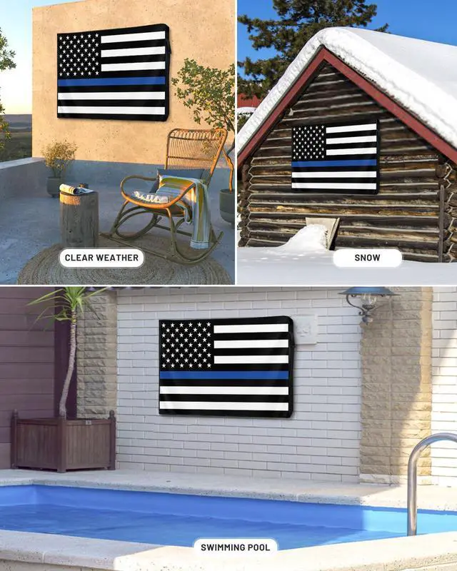 Alt view image 4 of 6 - American Flag Outdoor TV Cover 70 to 75 Inch Weatherproof, US Flag 600D Oxford TV Covers with Waterproof Zipper, Blue Black Stripes Outside Flat TV Screen Protector Size 68" W x 42" H x 4.5" D