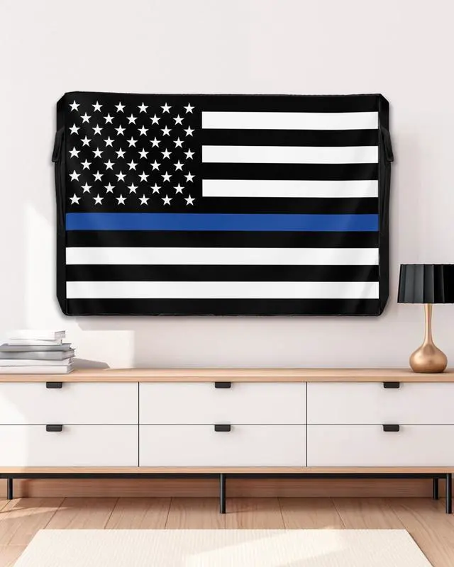 Alt view image 5 of 6 - American Flag Outdoor TV Cover 70 to 75 Inch Weatherproof, US Flag 600D Oxford TV Covers with Waterproof Zipper, Blue Black Stripes Outside Flat TV Screen Protector Size 68" W x 42" H x 4.5" D