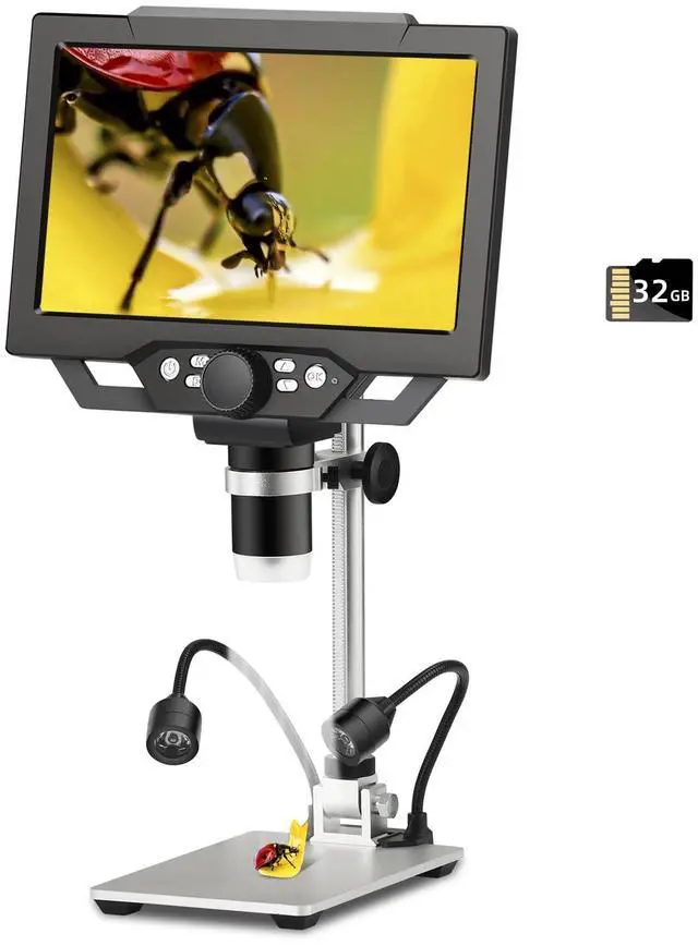 Main image of 9-inch LCD Digital Microscope - 12MP 1600x 1080P HD, 32G TF Card & 5000mAh Battery, 10-inch Stand & Side Light for Plant/Rock/Circuit Board/Coin Detection and Analysis