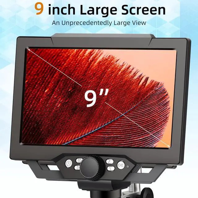 Alt view image 2 of 6 - 9-inch LCD Digital Microscope - 12MP 1600x 1080P HD, 32G TF Card & 5000mAh Battery, 10-inch Stand & Side Light for Plant/Rock/Circuit Board/Coin Detection and Analysis