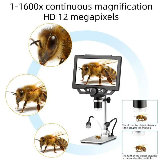 Alt view image 3 of 6 - 9-inch LCD Digital Microscope - 12MP 1600x 1080P HD, 32G TF Card & 5000mAh Battery, 10-inch Stand & Side Light for Plant/Rock/Circuit Board/Coin Detection and Analysis