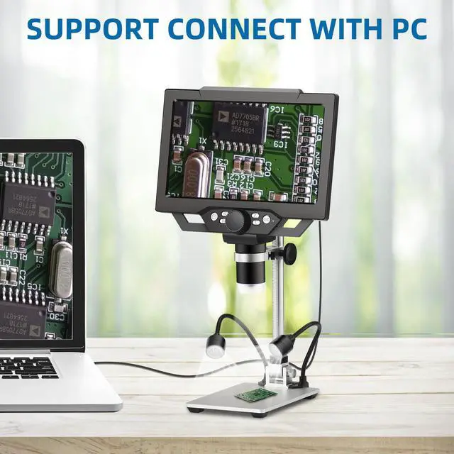 Alt view image 6 of 6 - 9-inch LCD Digital Microscope - 12MP 1600x 1080P HD, 32G TF Card & 5000mAh Battery, 10-inch Stand & Side Light for Plant/Rock/Circuit Board/Coin Detection and Analysis