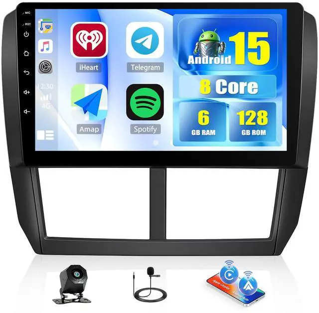 Main image of 8 Core 6+128G for Subaru Forester Impreza WRX 2008-2012 Android 15 Car Stereo with Wireless Carpaly Android Auto, 9 1280×720P IPS Touchscreen with Bluetooth 5.0 GPS WiFi FM/RDS SWC Backup Camera