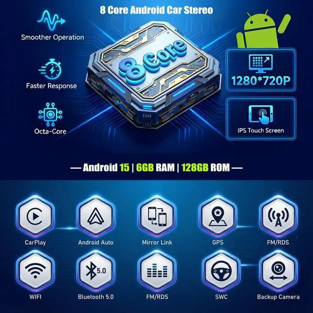 Alt view image 3 of 6 - 8 Core 6+128G for Subaru Forester Impreza WRX 2008-2012 Android 15 Car Stereo with Wireless Carpaly Android Auto, 9 1280×720P IPS Touchscreen with Bluetooth 5.0 GPS WiFi FM/RDS SWC Backup Camera