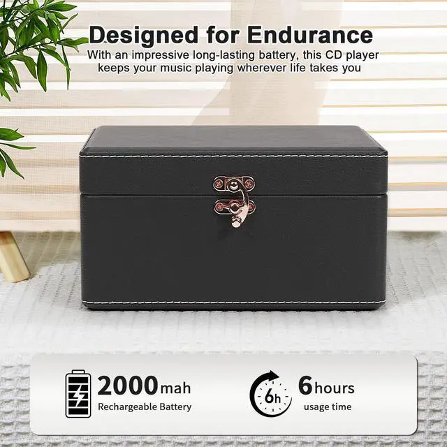 Alt view image 4 of 6 - CD Player Portable Bluetooth, Black Retro CD Player for Home Music Player, Rechargeable Battery & Built-in Speakers, with Led Display, Headphone Jack, USB & AUX Playback, for Music Lovers(Black)