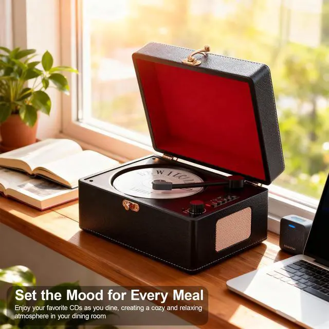 Alt view image 6 of 6 - CD Player Portable Bluetooth, Black Retro CD Player for Home Music Player, Rechargeable Battery & Built-in Speakers, with Led Display, Headphone Jack, USB & AUX Playback, for Music Lovers(Black)