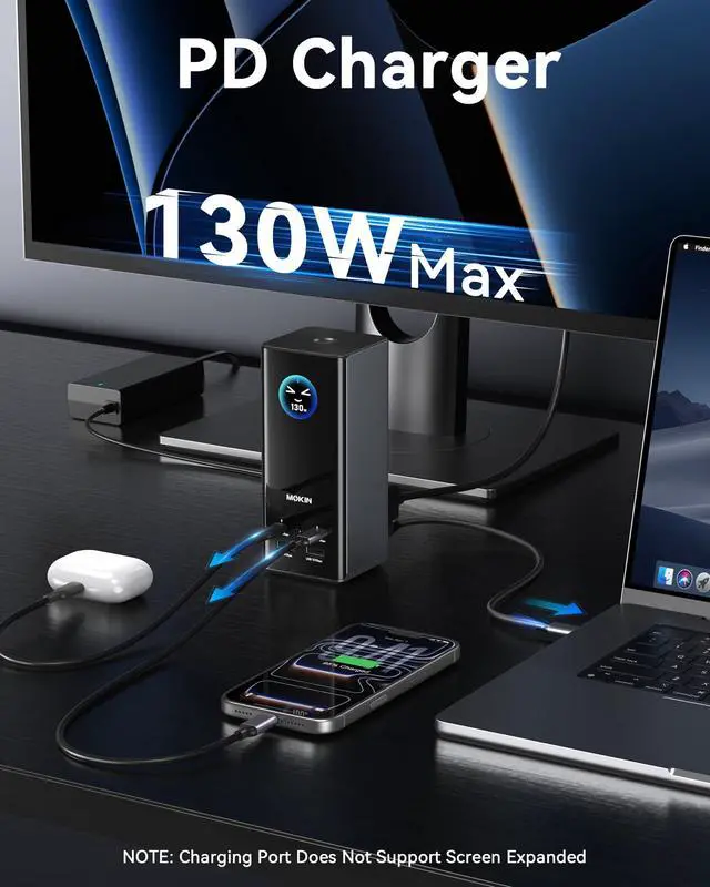 Alt view image 4 of 6 - MOKiN Smart LCD Docking Station,18-Port USB C Docking Station Triple Display with 3HDMI+2DP,150W Max, Smart Display, Triple 4K 60Hz, 10Gbps USB Ports, Gigabit Ethernet, for macOS and Windows