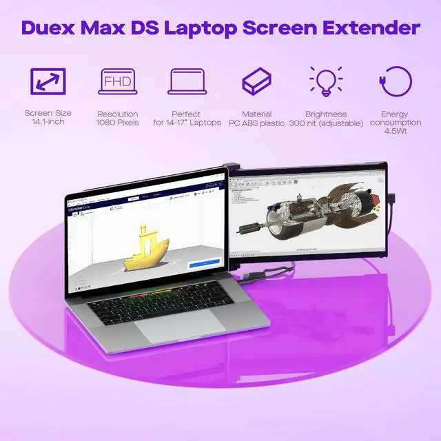 Alt view image 3 of 6 - Laptop Screen Extender - Mobile Pixels Duex Max DS 14.1'' Portable Monitor for 14'' to 17'' Laptops, FHD 1080p USB Type-C/HDMI Ports Laptop Monitor, Coatible with Mac/Windows/Android/Switch