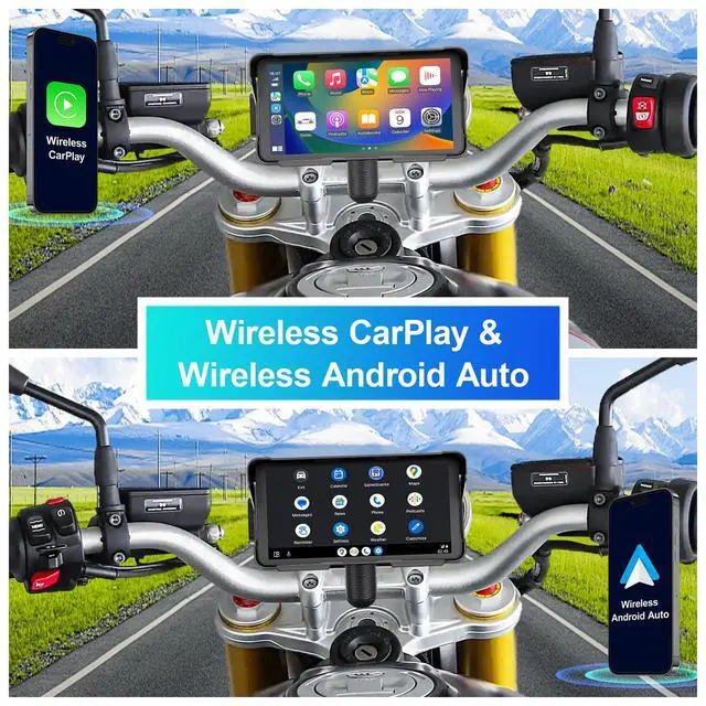 Alt view image 2 of 6 - Premium Motorcycle Dash Cam DVR: Wireless Motorcycle Carplay & Android Auto, Dual HD 1080P Cameras, 5.5" IP68 Waterproof Touch Screen, Remote Control, BT, Siri & Google Voice, Include 128G SD Card