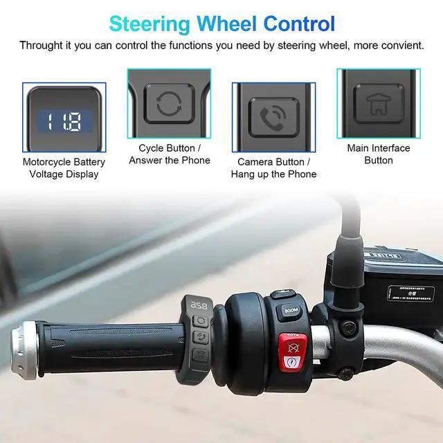 Alt view image 5 of 6 - Premium Motorcycle Dash Cam DVR: Wireless Motorcycle Carplay & Android Auto, Dual HD 1080P Cameras, 5.5" IP68 Waterproof Touch Screen, Remote Control, BT, Siri & Google Voice, Include 128G SD Card