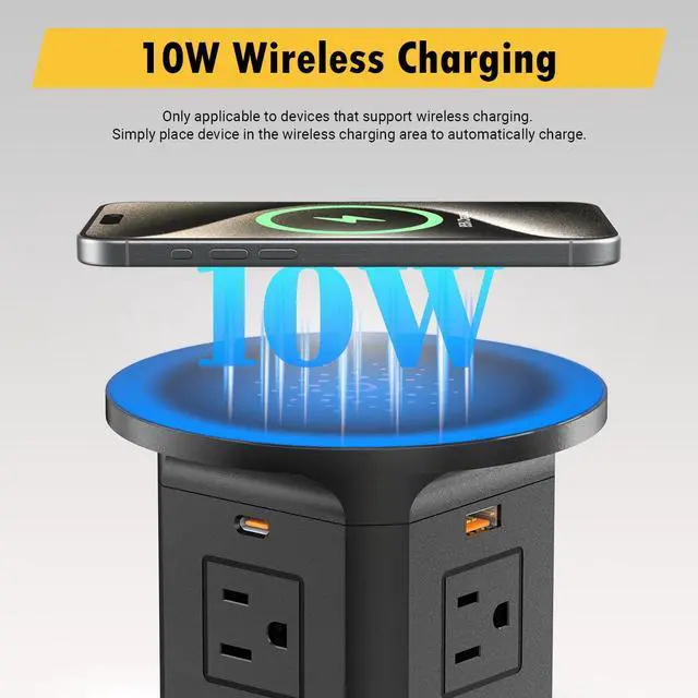 Alt view image 3 of 6 - Pop Up Outlet for Countertop Kitchen, 65W USB C Wireless Counter Top Electrical Power Outlet, 15A/1875W Receptacle Charging Station Recessed Popup Plugs for Island Conference Table Office